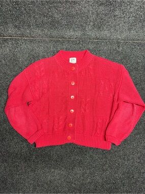 Vintage chunky patchwork cable knit cardigan hot pink fairy cottagecore boxy